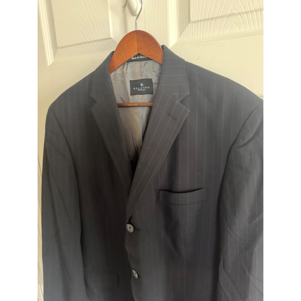 Kenneth Cole Reaction Mens Black Pinstripe 3-Button Blazer Sport Coat Jacket - Picture 2 of 11